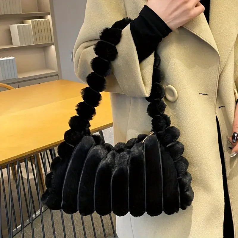 Faux Fur Ruffles Shoulder Bag